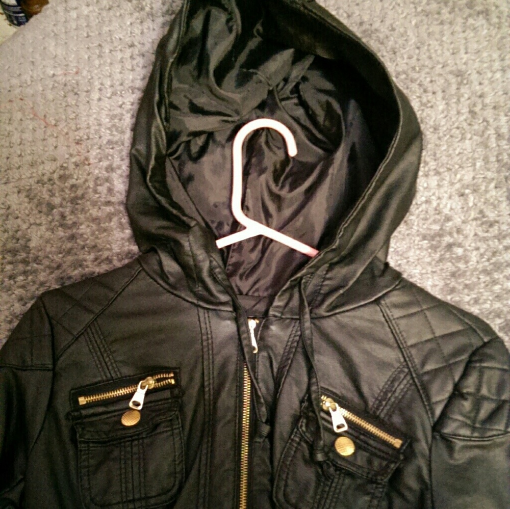 Black pleather jacket with gold zippers